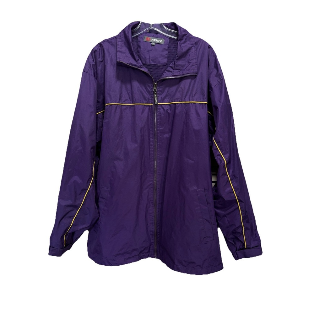 Kendo Purple Zip Up Rain Jacket Lined Collar Elastic Cuffs Size Large Pockets